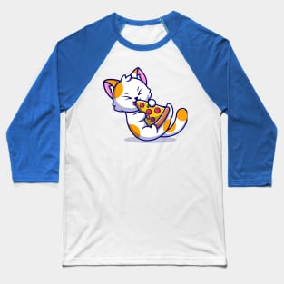 Cute Cat Eating Pizza Cartoon Baseball T-Shirt